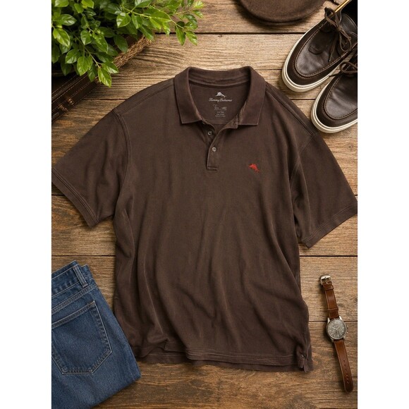Tommy Bahama Other - Tommy Bahama Polo Shirt top Mens 2XL XXL Brown Solid Pima Cotton Short Sleeve